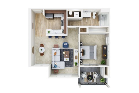 Floor plan for 1 bed, 1 bath, 713 sqft